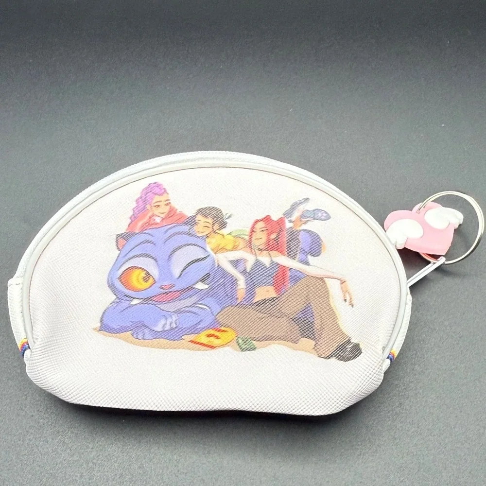 White Coin‎ Purse Pouch with Cartoon Characters and Pink Winged Charm